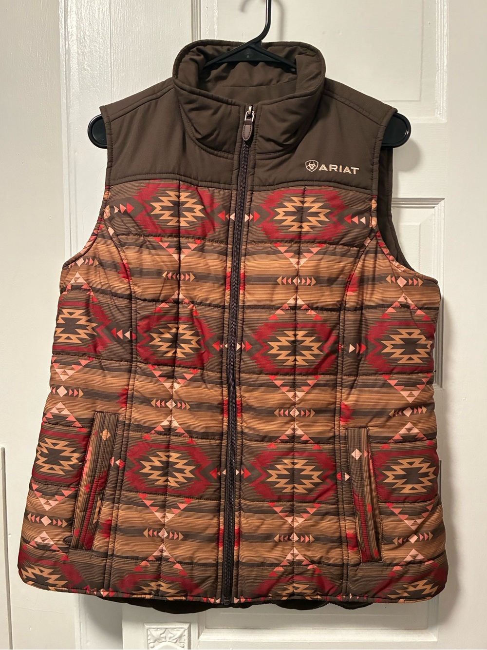 Ariat Quilted Aztec-Patterned Brown and Red Vest